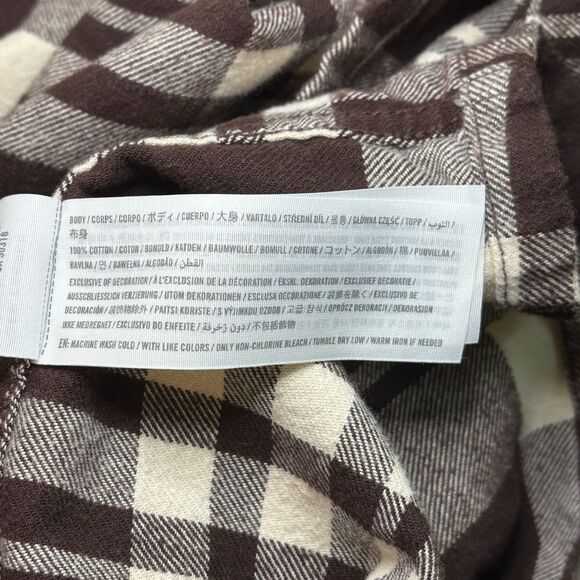 Hollister Oversized Fit Flannel Shirt XS Extra Small Brown White Plaid Button Up - Picture 3 of 4